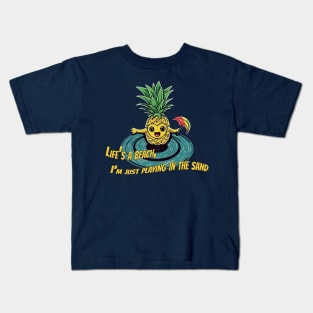 Pineapple Surfing on Vinyl Record" | Summer T-Shirt Design Kids T-Shirt
